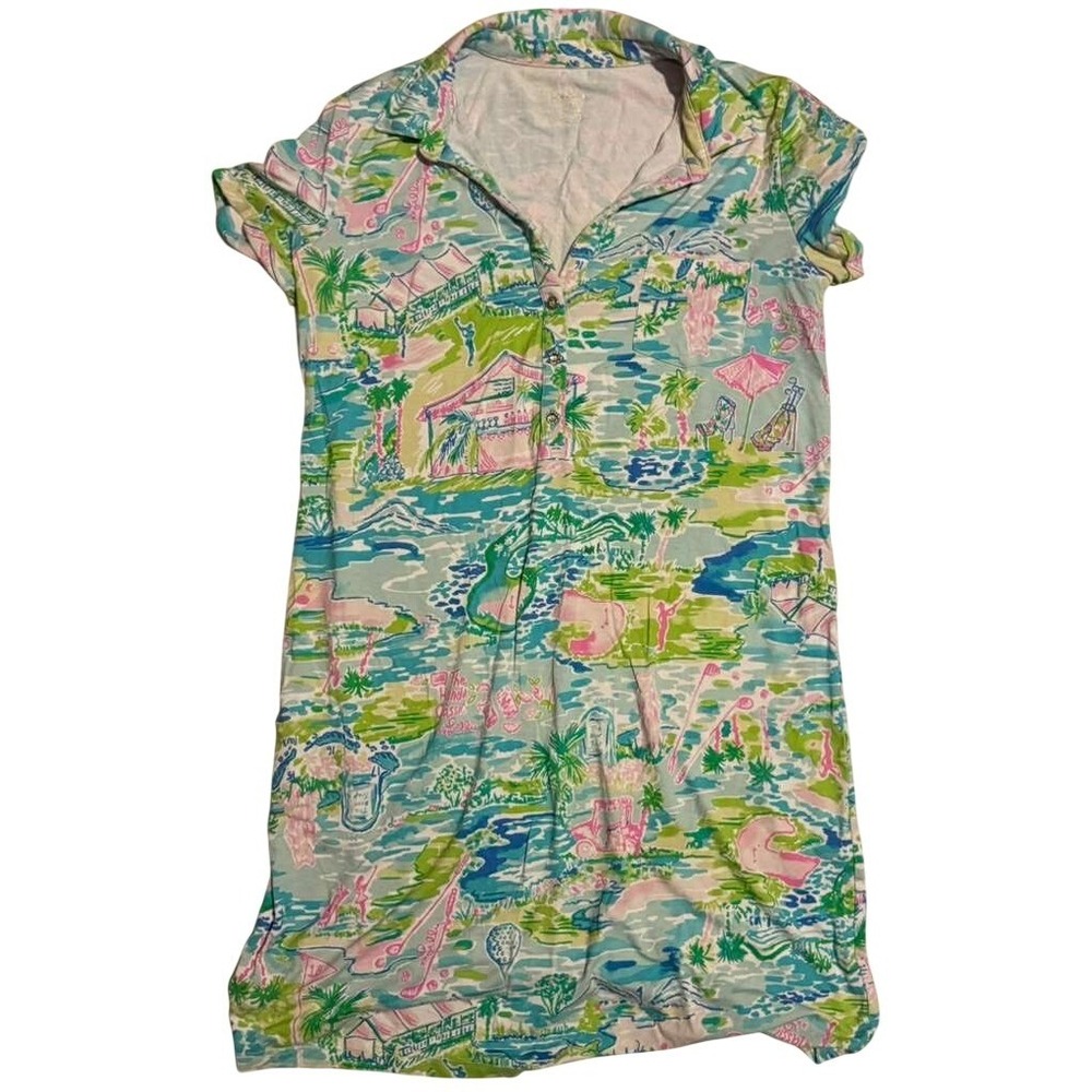 Lilly Pulitzer Golf Print Polo Dress Womens Medium Multi Color Short Sleeve 471